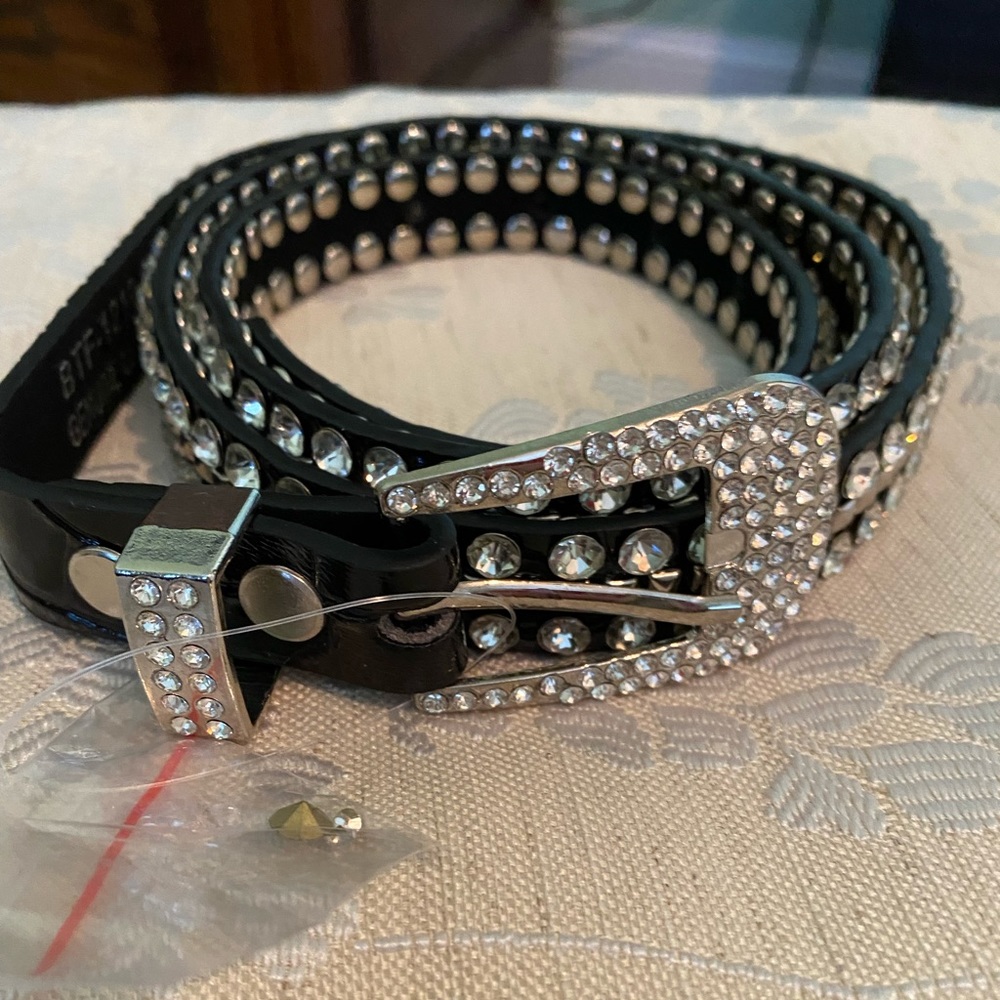 Black Leather Bling Belts